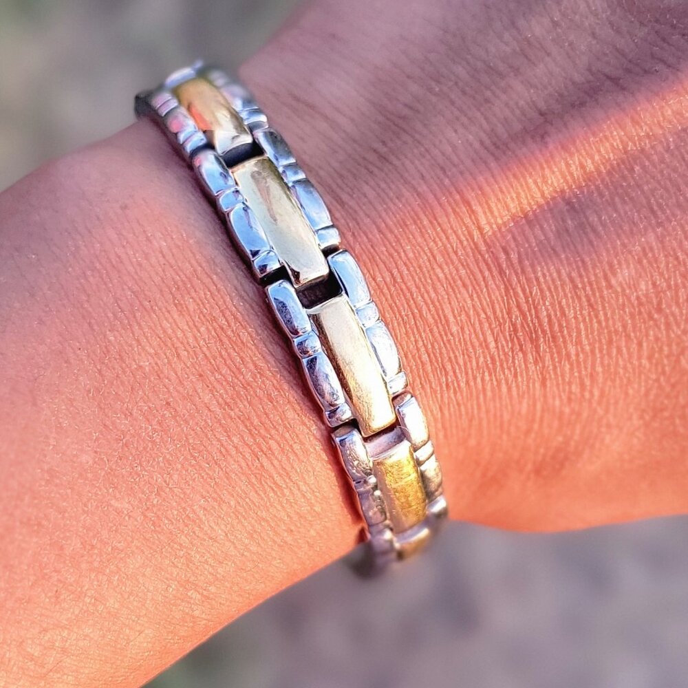Stainless steel 24K plated 10mm chunky two tone link bracelet